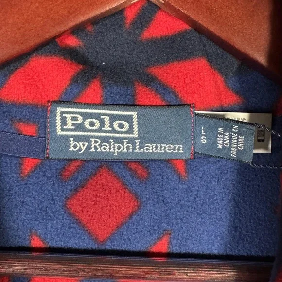 Polo Ralph Lauren Pullover Mens M Red Green Fleece Snap Fair‎ Isle Snowflake